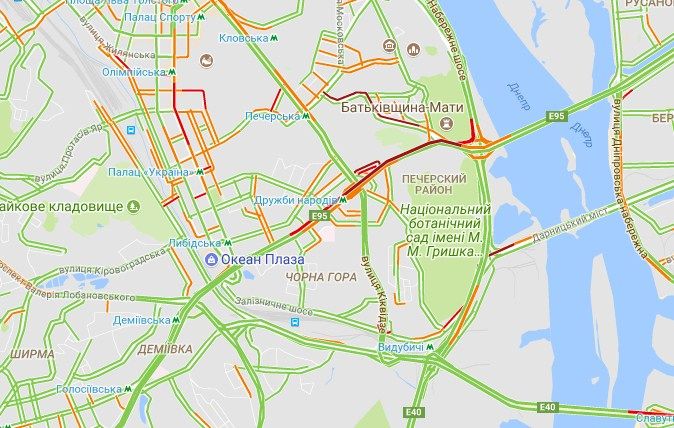 Карта пробок в Киеве. Фото: dispetcher.in.ua