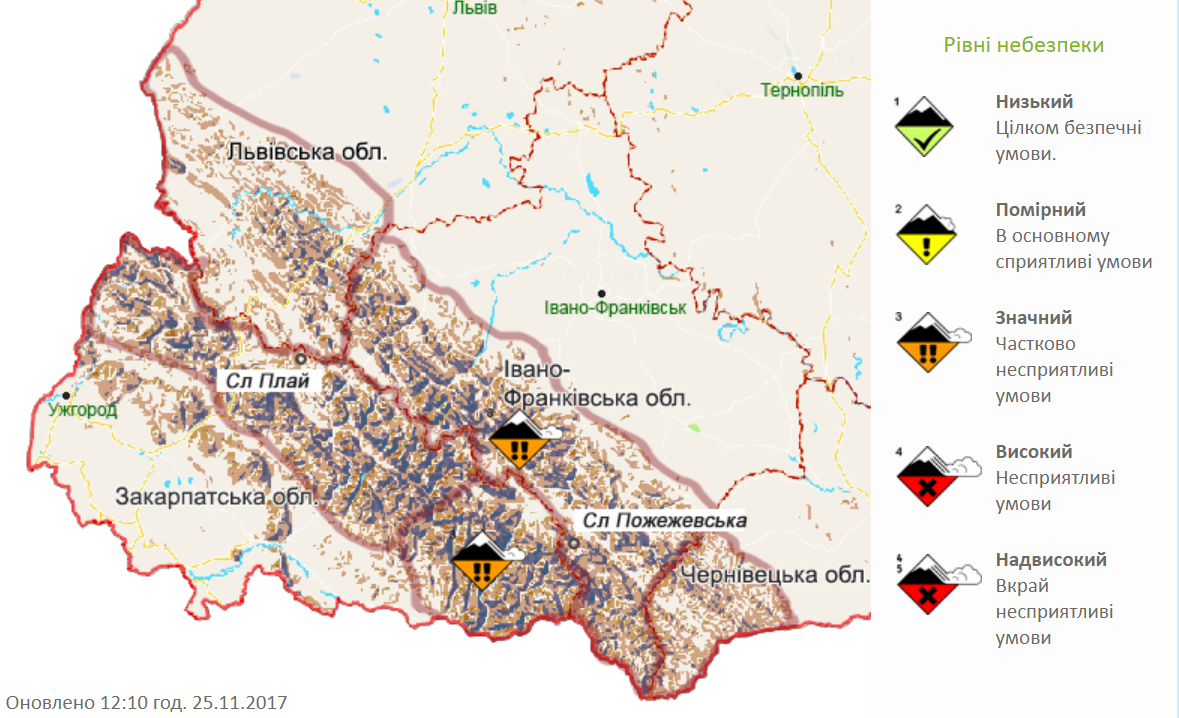 Сніголавинна ситуація. Скріншот meteo.gov.ua
