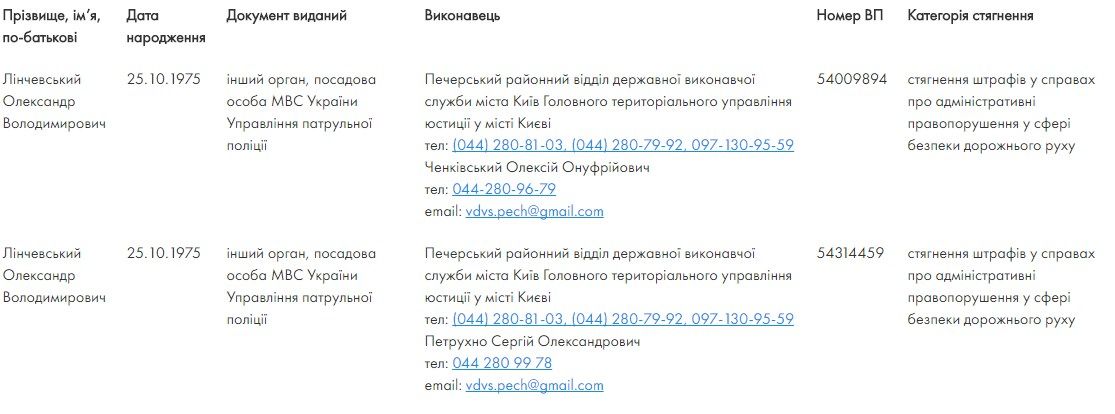 Нарушения Линческого. Скриншот: erb.minjust.gov.ua