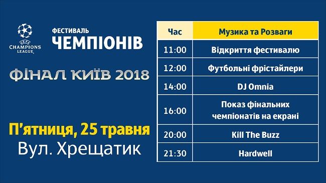 Програма заходів Фестивалю чемпіонів  на 25 травня. Фото: УЕФА