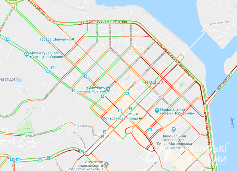 Киев сковали масштабные пробки. Скриншот: Google Maps
