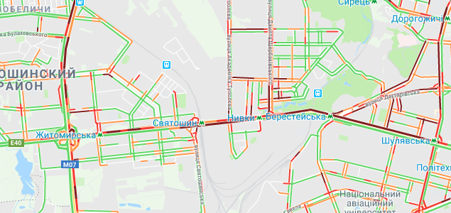 Киев сковали 9-балльные пробки. Скриншот: Google Maps.