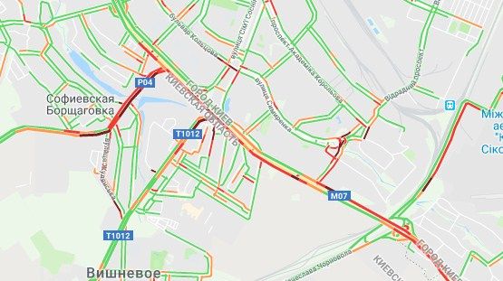 Киев сковали масштабные пробки. Скриншот: Google Maps