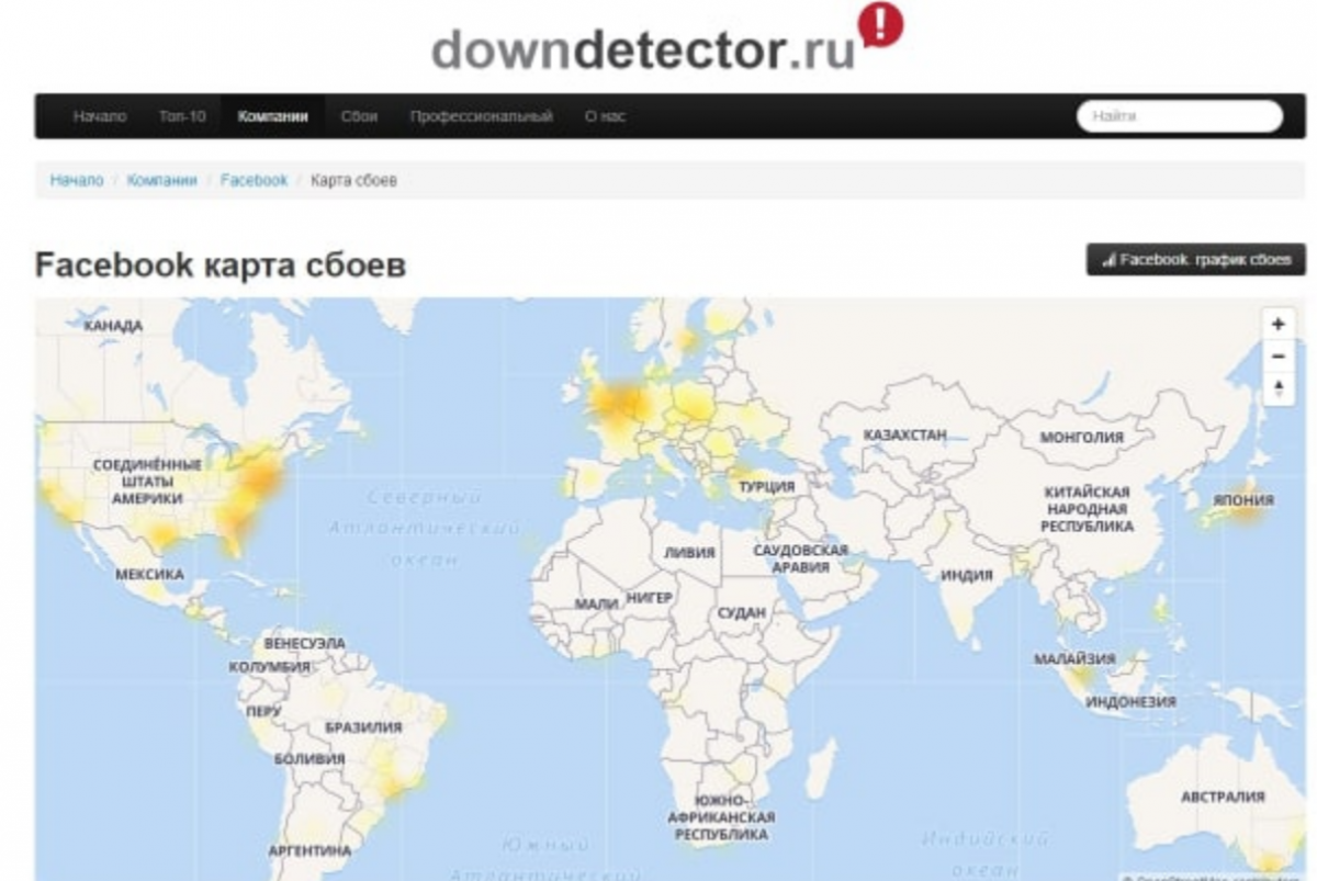 Скриншот: Downdetector