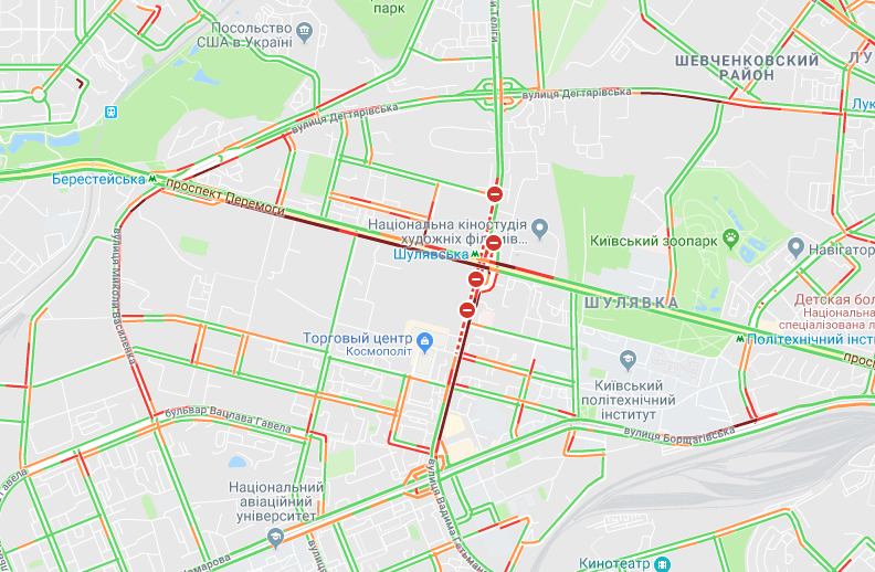Пробки в Киеве. Скриншот: Google Maps