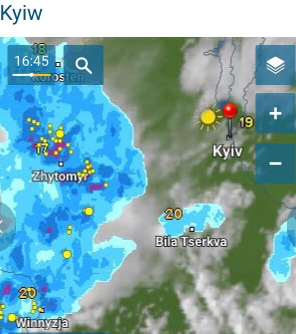 На Киев надвигаются грозы. Карта: faceboоk.com/tala.didenko