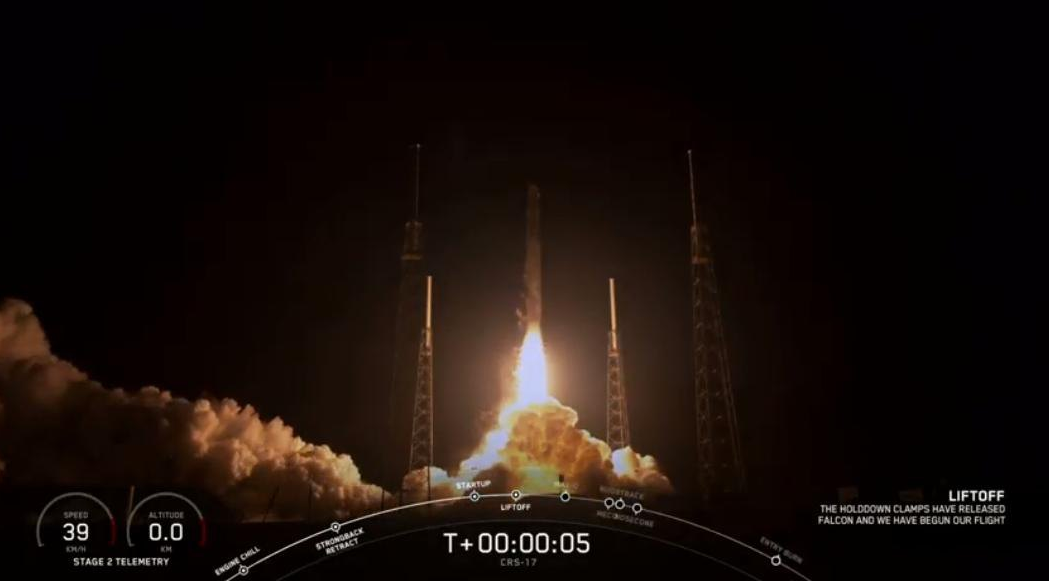 Запуск SpaceX ракети з кораблем кораблем Cargo Dragon. Фото: SpaceX/Твіттер