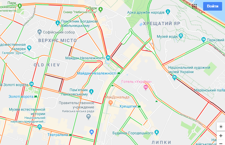 Пробки в Киеве. Скриншот Google.maps.