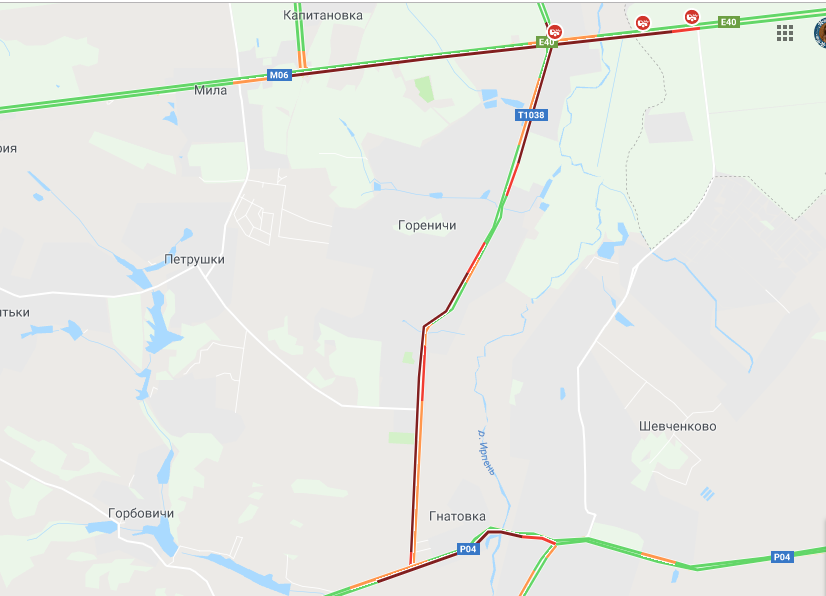 Пробки на въезде в Киев. Скриншот: Google.maps