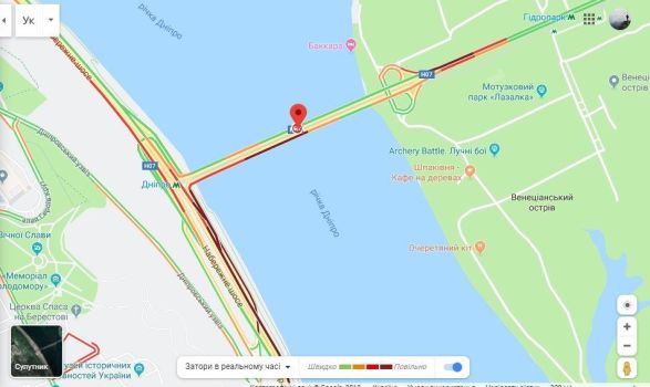 Пробки в Киеве.Скриншот: Google maps.
