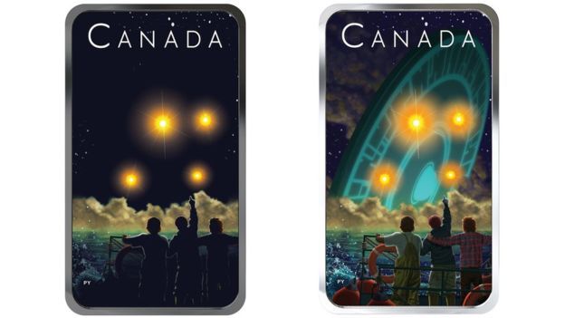 Монета с изображением светящегося в темноте НЛО. Фото: Royal Canadian Mint