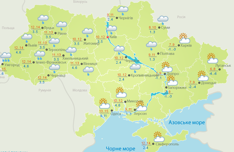 Карта: Укргидрометцентр
