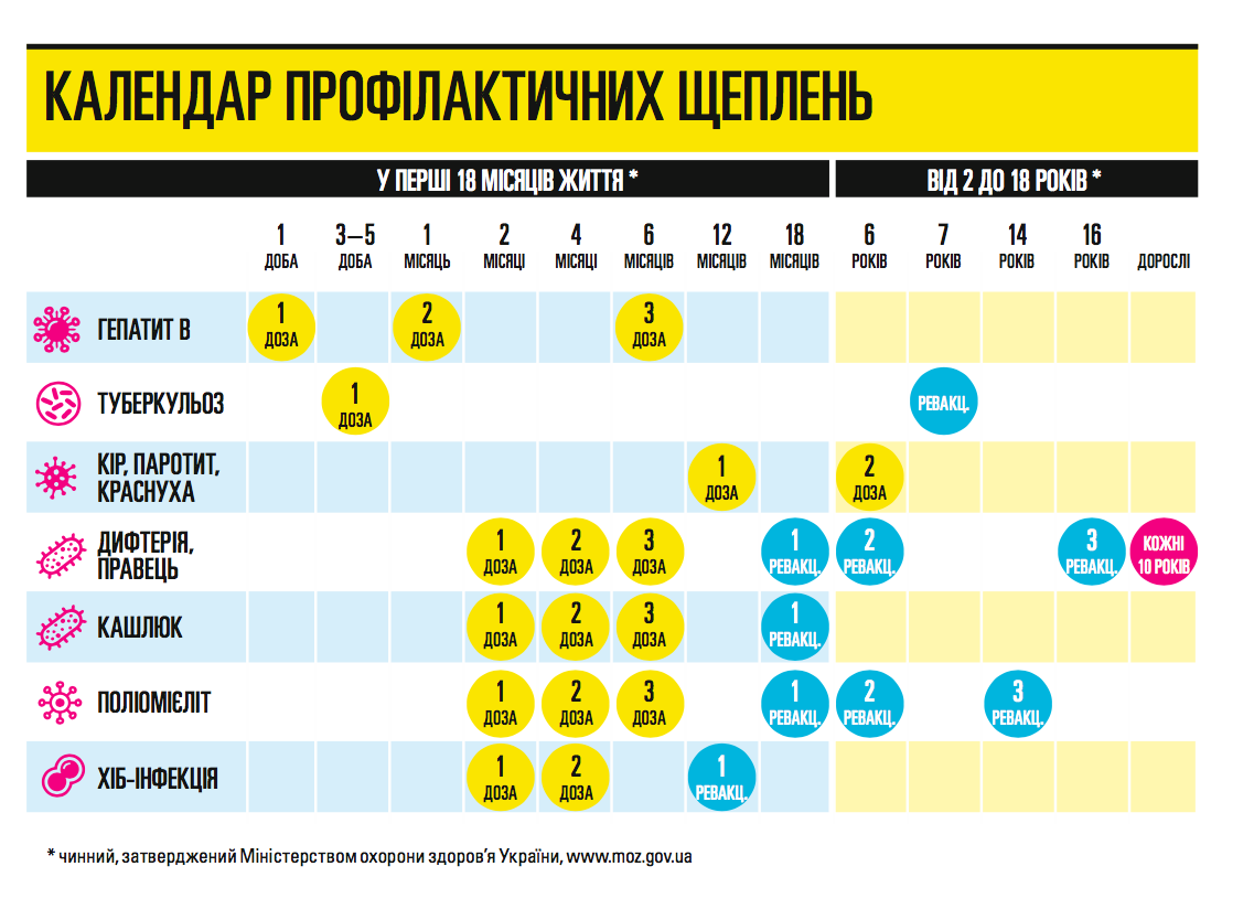 Календарь прививок. Ифографика: МОЗ