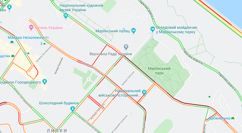 Пробки в Києві. Фото: google.maps