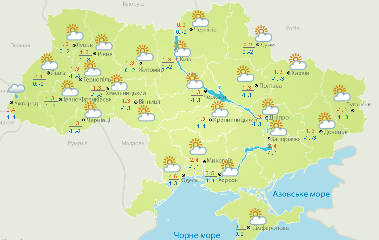 Погода в Украине 13 декабря