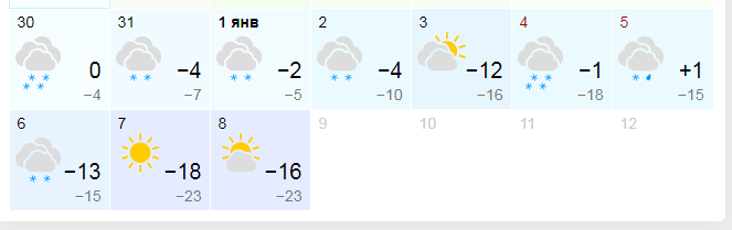 Прогноз погоды на начало года от Гисметео.
