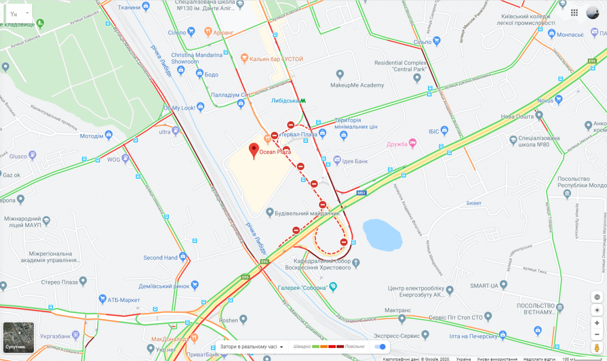 Пробки в Києві. Карта: google/maps