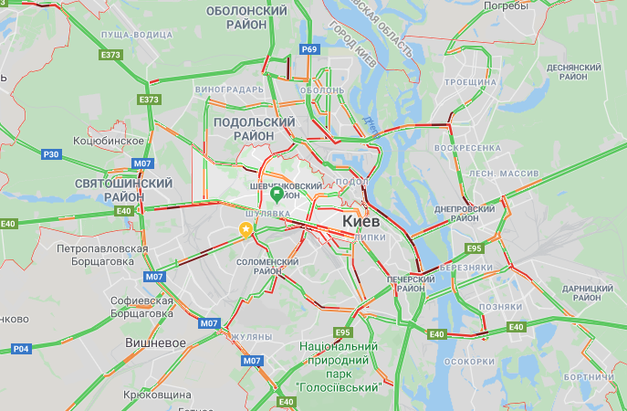 Пробки в Києві. Фото: Google maps