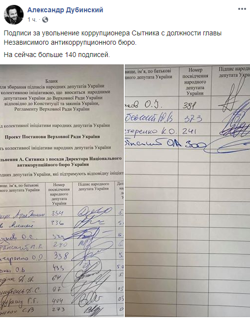Пост Дубинского в Facebook