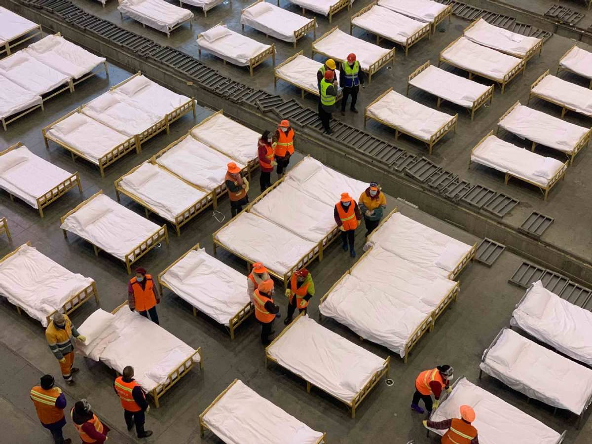 The Wuhan Parlor convention center is renovated into a cabin hospital in Wuhan, capital of Central China's Hubei province, on Feb 4. Photo: Yuan Zheng/for chinadaily