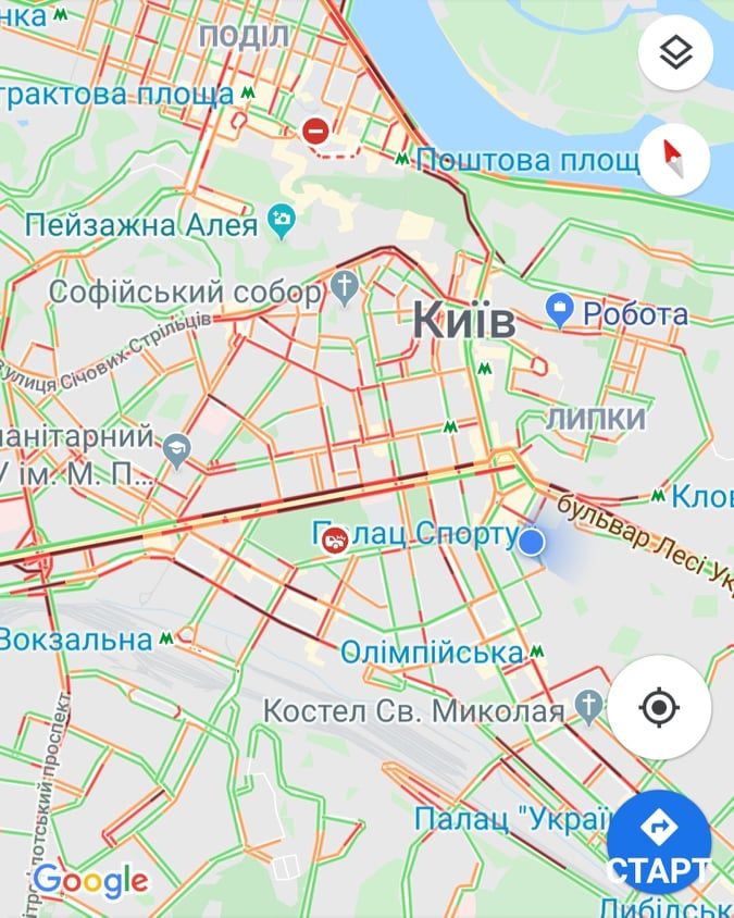 Пробки. Скриншот: Google Maps