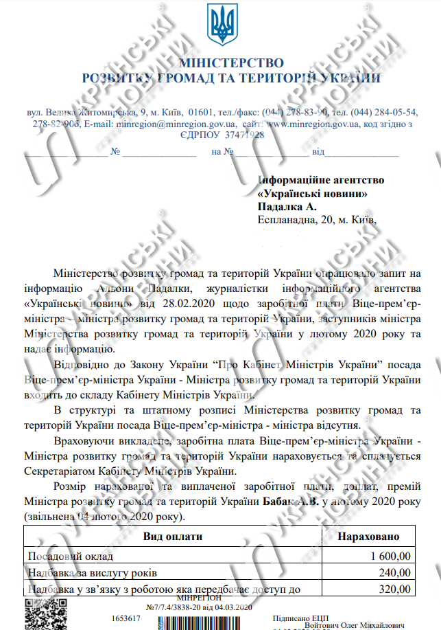 Ответ на запрос Українських Новин.