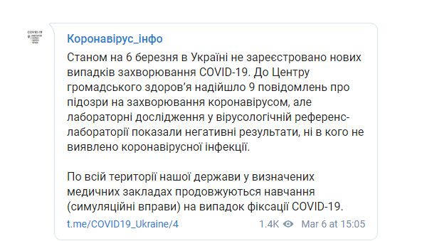 В Украине нет новых случаев заражения коронавирусом