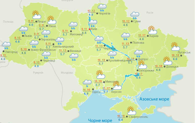 Прогноз погоди 8 березня. Карта: Укргідрометцентр