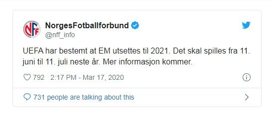 Чемпионат Европы по футболу перенесли