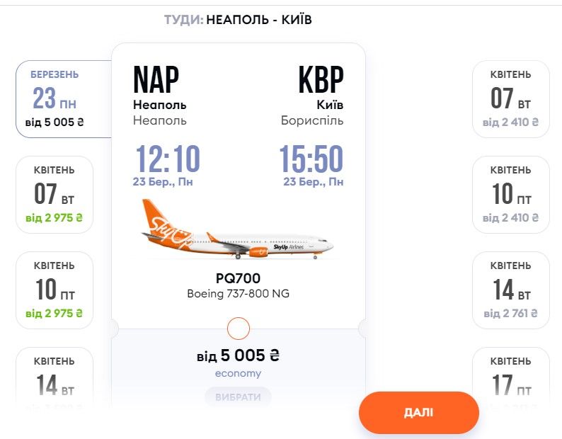 Рейс Неаполь-Киев. Скриншот: Skyup 