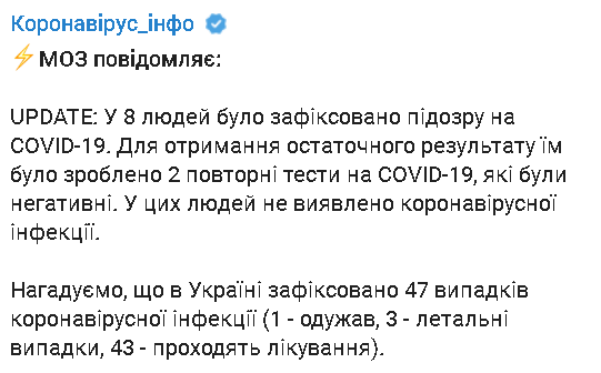 Скріншот офіційного телеграм-каналу МОЗ