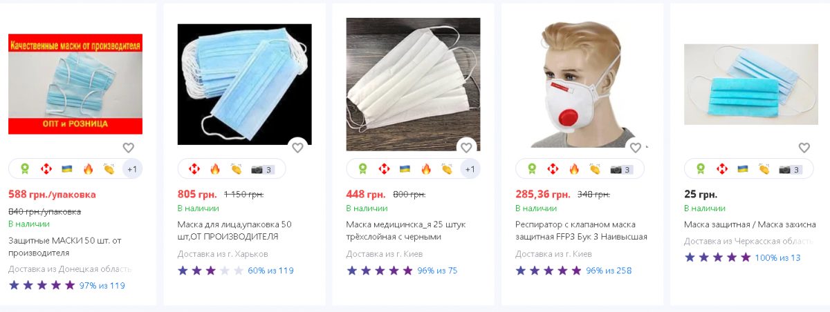 Одноразові медичні маски в інтернеті. Купити можна, але дорого