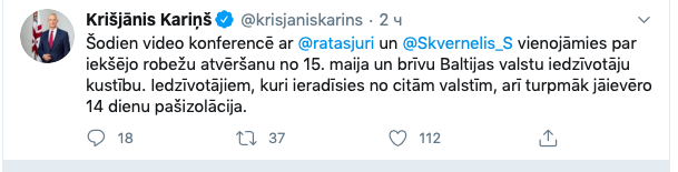 Скриншот: twitter.com/krisjaniskarins
