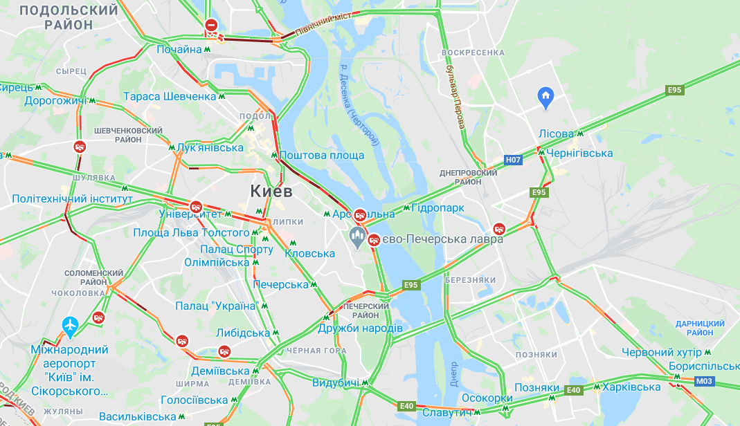 Пробки в Киеве. Скриншот Google Maps