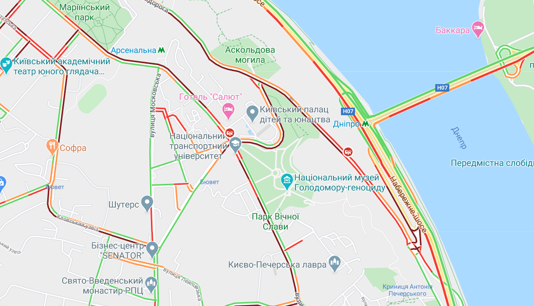 Пробки на Печерске и Набережном шоссе