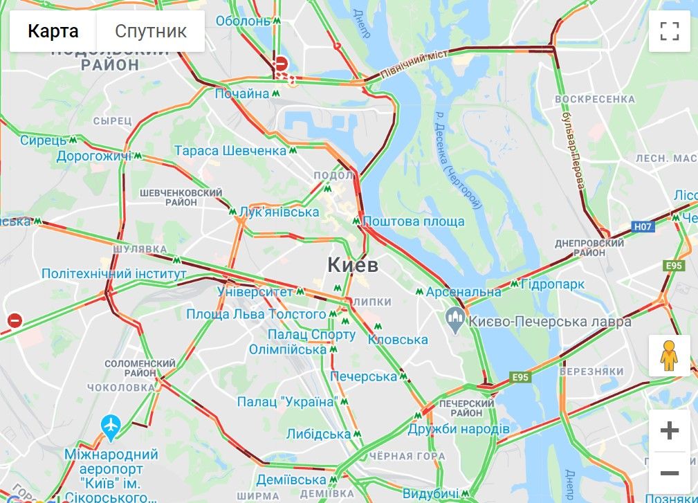 Карта пробок в Києві. Фото: infoportal.kiev.ua