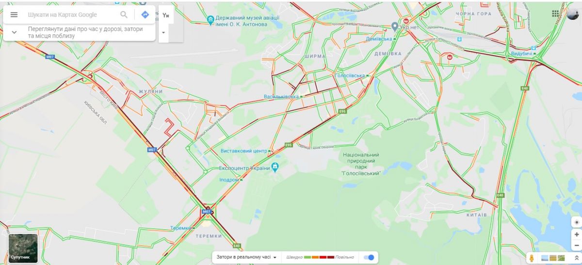 Пробки в Киеве. карта: Google-maps