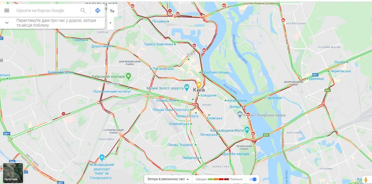 Київ стоїть в пробках. карта: Google-maps