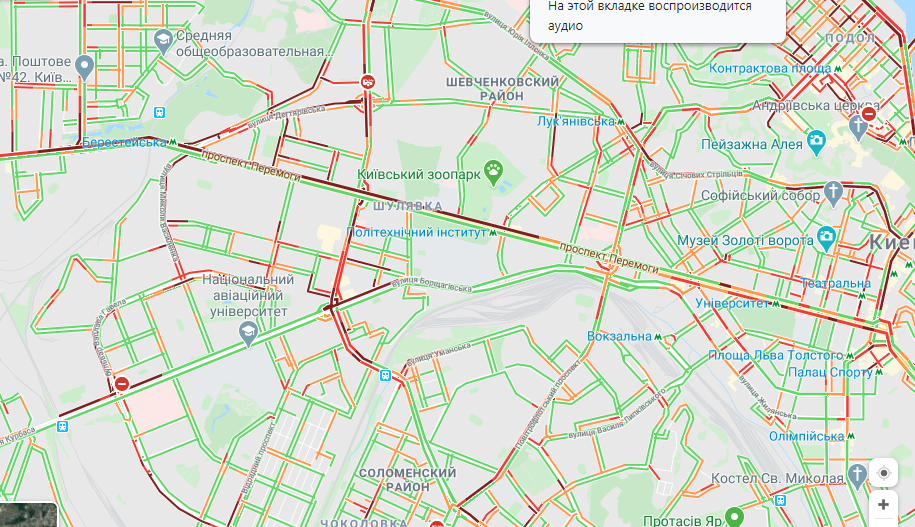 Пробки в Киеве. карта: Google-maps
