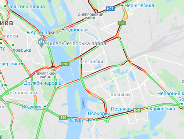 Пробки в Киеве. Карта: Google Maps