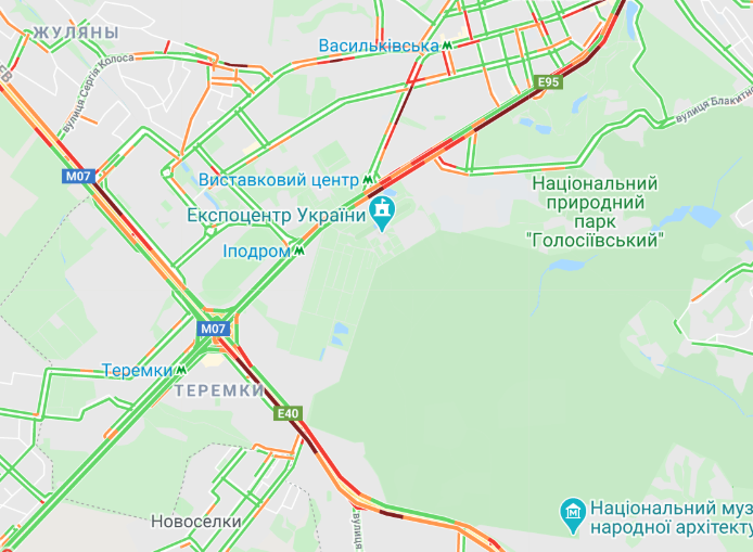 Пробки в Киеве. Карта: Google Maps