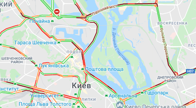 Пробки на Набережном шоссе. Карта: Google Maps
