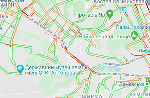 Пробки в Киеве. Карта: Google Maps