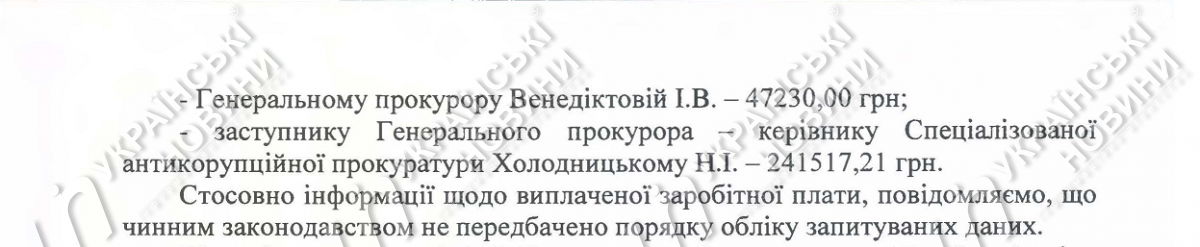 Зарплата Ірини Венедиктової за квітень