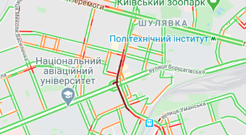Пробки в Киеве 22 мая. Карта: Google Maps