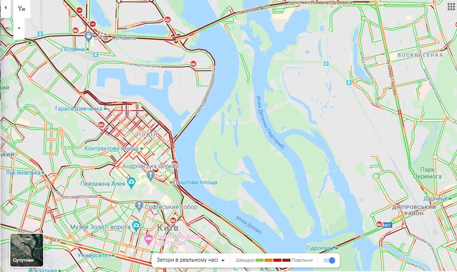 Пробки на Подоле. Карта: google.com/maps