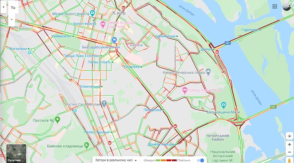 Пробки в центре Киева Карта: google.com/maps