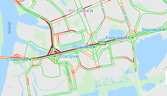 Пробки в Киеве. Карта: Google Maps