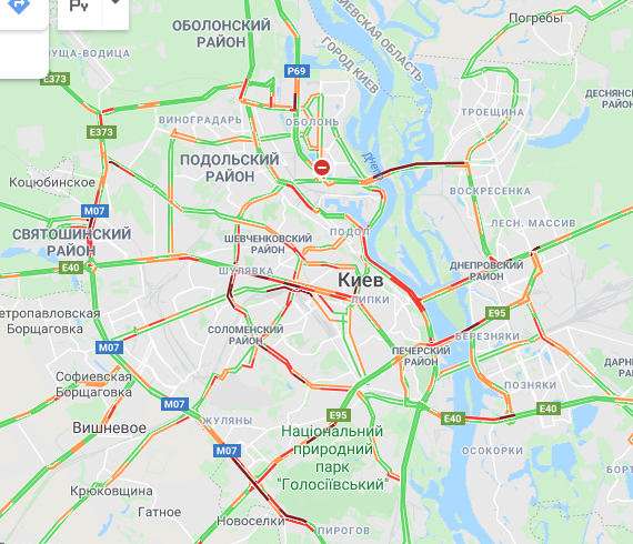 Пробки в Киеве. Скриншот: Google Карты