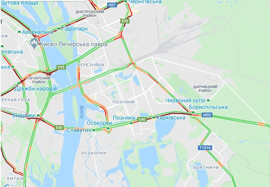 Пробки в Киеве на Левом берегу